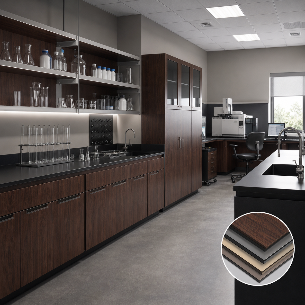 Durable Phenolic Lab Countertop Cabinet, Moisture Proof HPL Laboratory Furniture for School & Hospital Labs