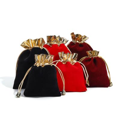 Soft Slip No Villi Velvet Drawstring Jewelry Bags With Gold Open Mouth