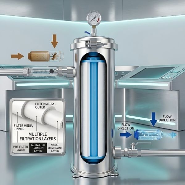 1000LPH Commercial RO Water Treatment System With 2-Stage FRP Pretreatment