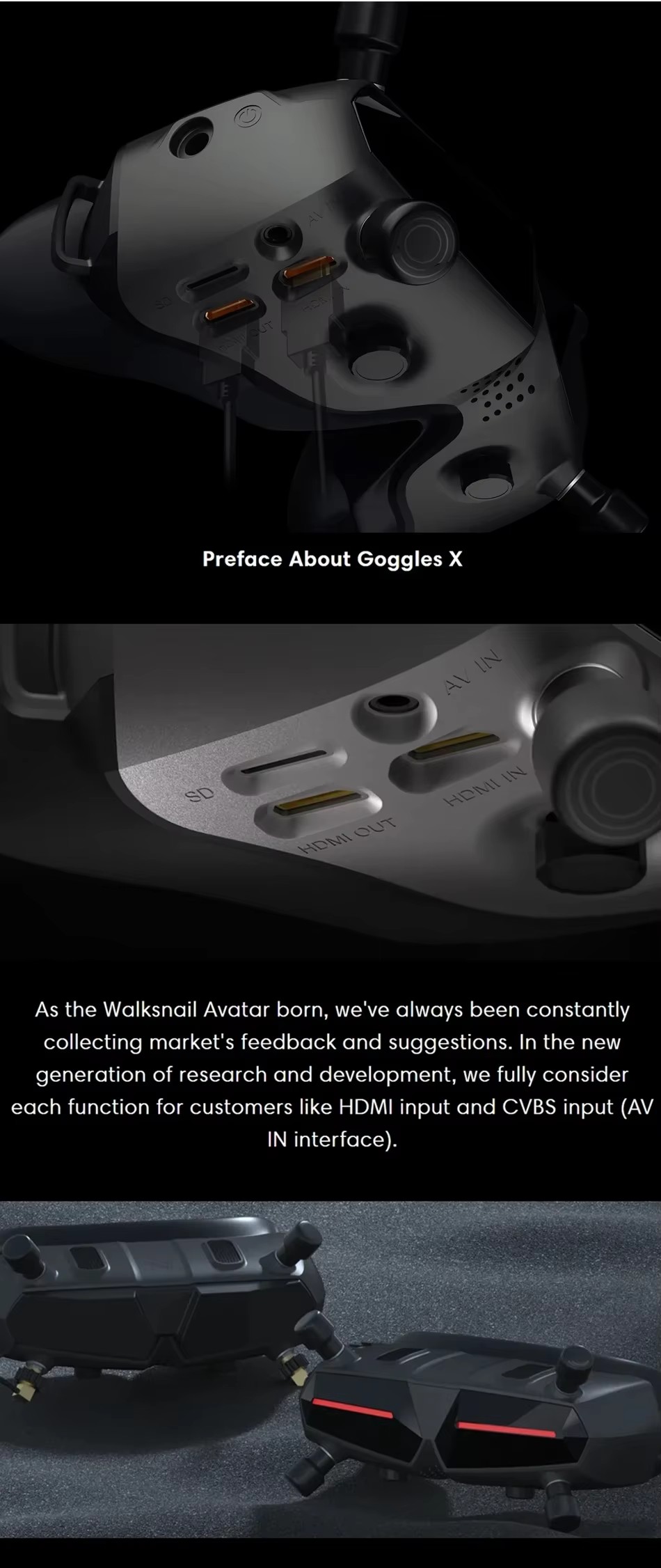Walksnail HD X 1080P 100FPS Modulo Wi-Fi giroscópico Bluetooth incorporado Gafas de seguridad Avatar 7-26V FPV Drones Protección de seguridad de ala fija