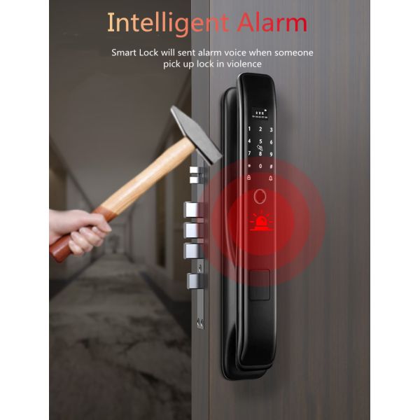 4200MAH Lithium Battery Auto Alarm Fingerprint Door Lock Classical Black