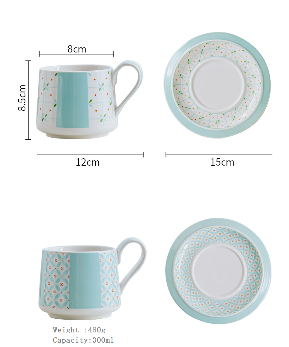 Simple Blue Ceramic Cup And Saucer Set For Cappuccino Or Tea In Europe Design
