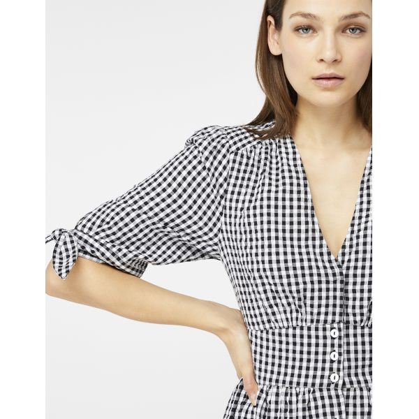 Black and White Gingham Midi Dress Summer Ladies