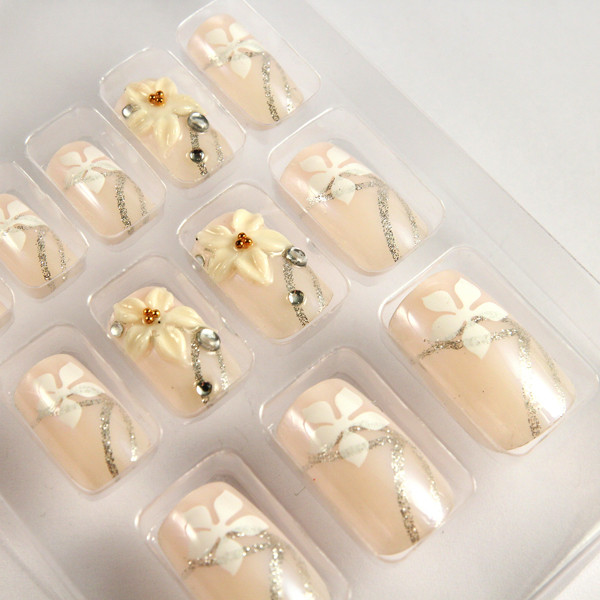 Flower art Fingers Fake Nails , glitter false nails for women