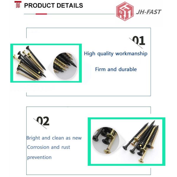 Метрические гипсокартонные винты Грубая нить для черной гипсовой доски Прочный стальной материал