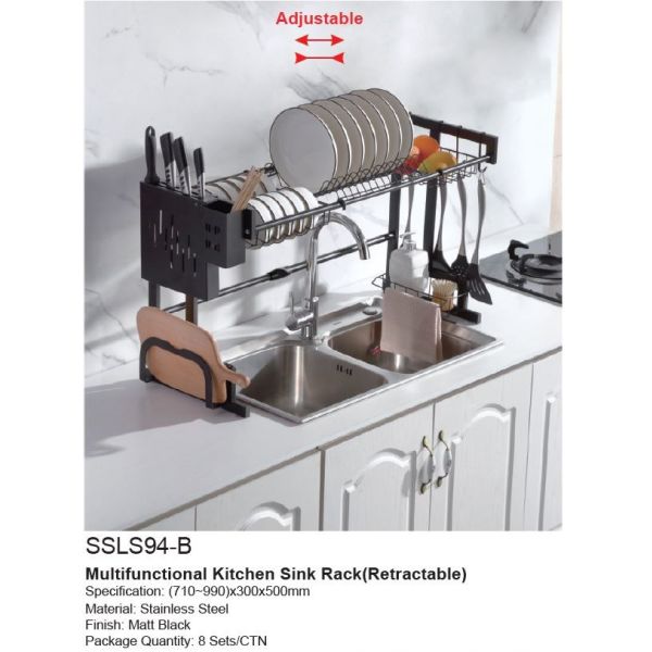 Width 300mm Adjustable Dish Drying Rack Over Sink OEM For Kitchen 500mm Height