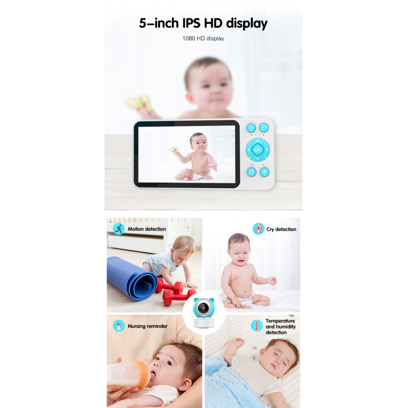 Hot Sale HD 1080P Tuya Smart Baby Pet Monitor Wifi Night Vision Camera 5.0 IPS Screen 3X Zoom Motion&Cry&Temperature Detection