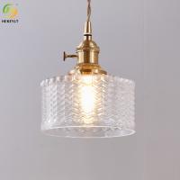 265V Japonais Vintage Hôtel Moderne Pendentif Lumière Lustre Verre/Verre Vert + Cuivre E27