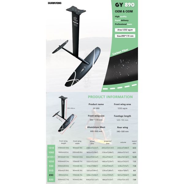 Unisex GY890 Hydrofoil Carbon Fiber Surfing 1232sqcm Downwind FoilWater Play Kitesurfing
