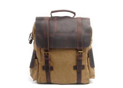 CL-502 Khaki Classical Design Vintage Mens Canvas Leather Backpack
