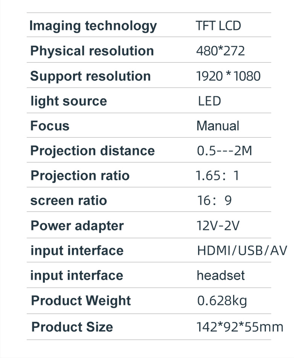 800 Lumen LCD LED HD 4K видеопроектор Ручной фокус для домашнего кинотеатра