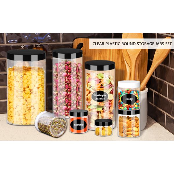 Clear Plastic Jars 32oz 12Pack Big Round PET Plastic Containers With Black Screw On Lids Reusable Empty Storage Jars With Lid Clear Containers For Household And Kitchen Organizing
