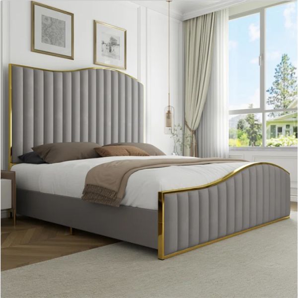 Sleeping Modern Design Queen King Size Velvet Upholstered Platform Bed