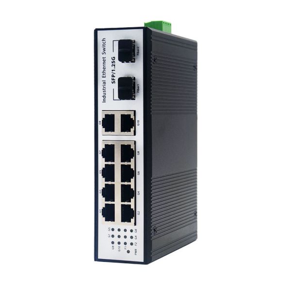 DIN Rail / Wall Mount Fiber Ethernet Switch 2 SFP Fiber Ports 10 RJ45 Ethernet Ports