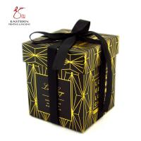 Le ruban en soie noir 157gsm a enduit la boîte de papier d'emballage de bougie du couvercle