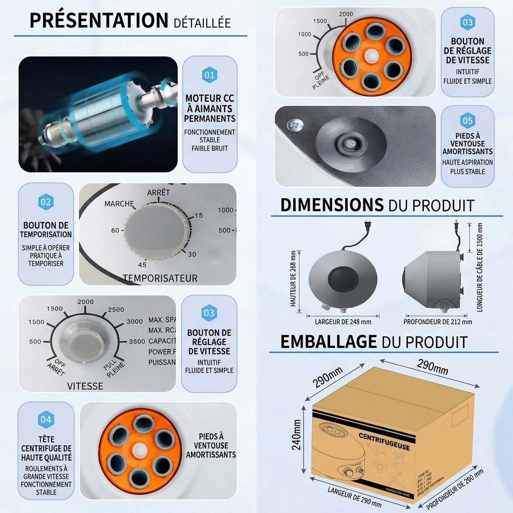 Cenlee Laboratoire Centrifugeuse Electrique 800-1 800D 6 Trous 10ml 4000 T/min 1790xg RCF ABS/Metal Usage Afrique Compacte