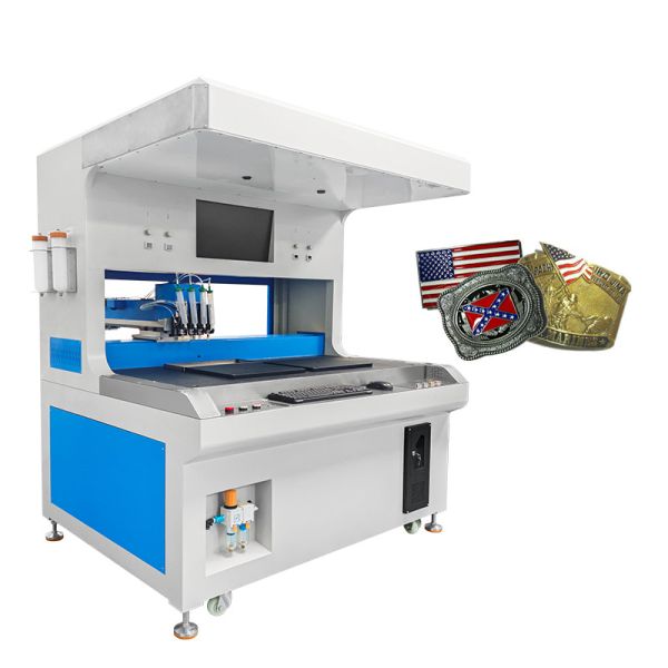 Automatic 4 Colors Dual Station Visual Enamel Dispensing Coloring Machine for Making Lapel Pins Badge