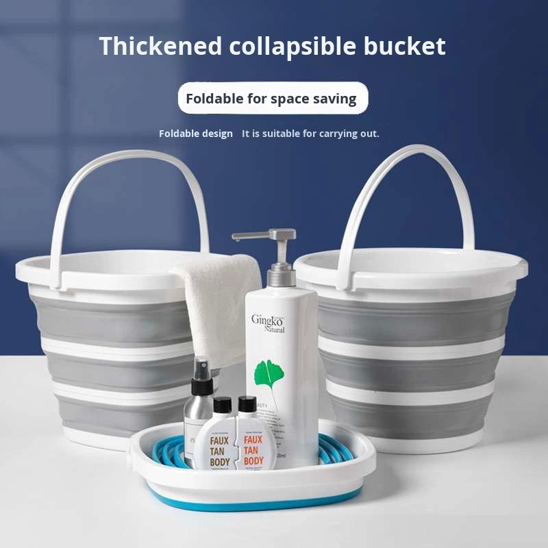 Plastic Collapsible Large Capacity Bucket Portable Square Shape Retractable Folding Bucket with Towel for Home Outdoor