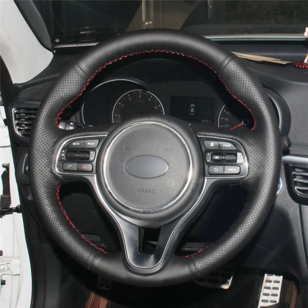 Kia Optima K5 2011-2019 Hand Stitched Personalized Black Leather Steering Wheel Cover