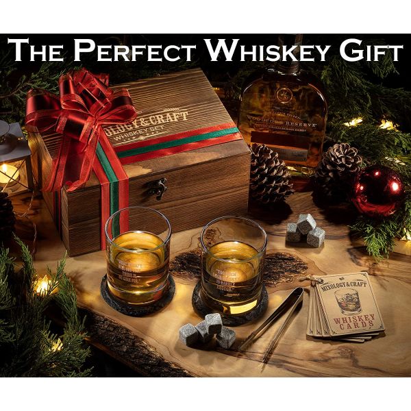 Kit de boîte à cocktails cadeau pour hommes Impression UV Whiskey Stone et ensemble de verre
