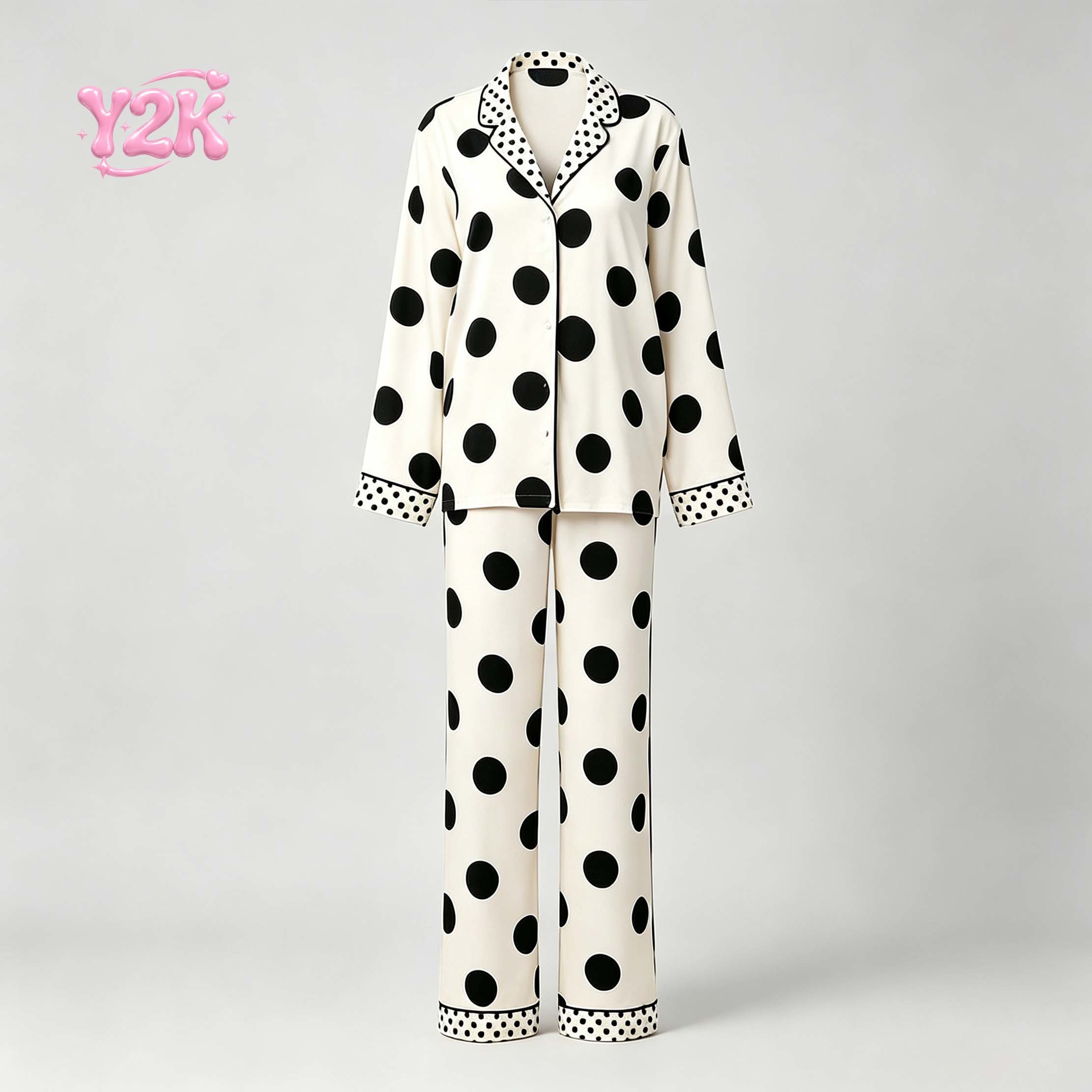 Custom Women's Polka Dot Button Shirt Wide Leg Pajama Set