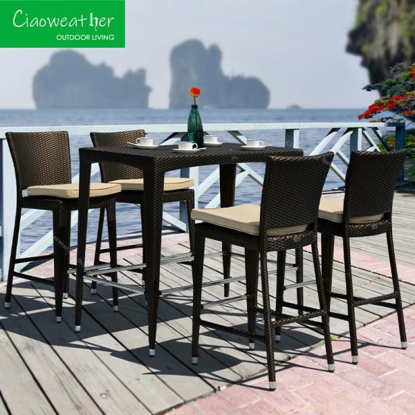 NO Folded Leisure Garden Bar Table and Modern Design All Weather Durable Outdoor Bar Set with Rattan Bar Stool