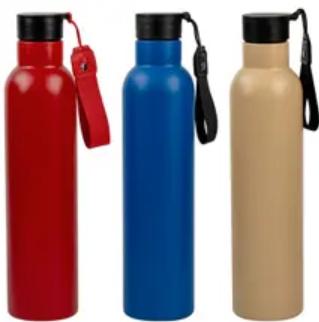 Cylindrical Shape Insulated Thermos Sweat-proof Exterior Water Bottle With Wrist Strap