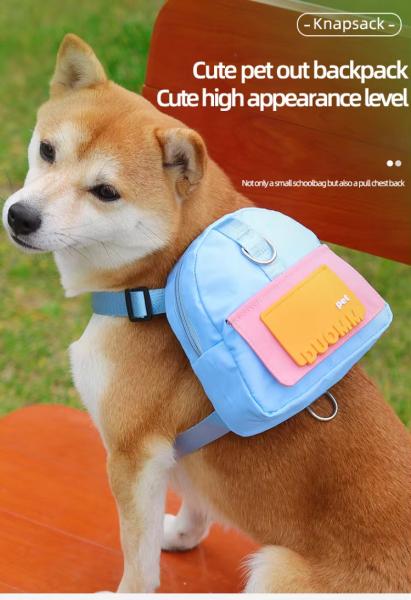 Colorful Pet Dog Harness Backpack Cute Cartoon Adjustable With Traction Rope