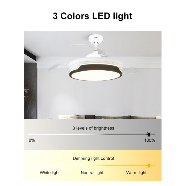 fã de teto retrátil plástico do motor de C.A. das lâminas 220V 3 com luz lateral