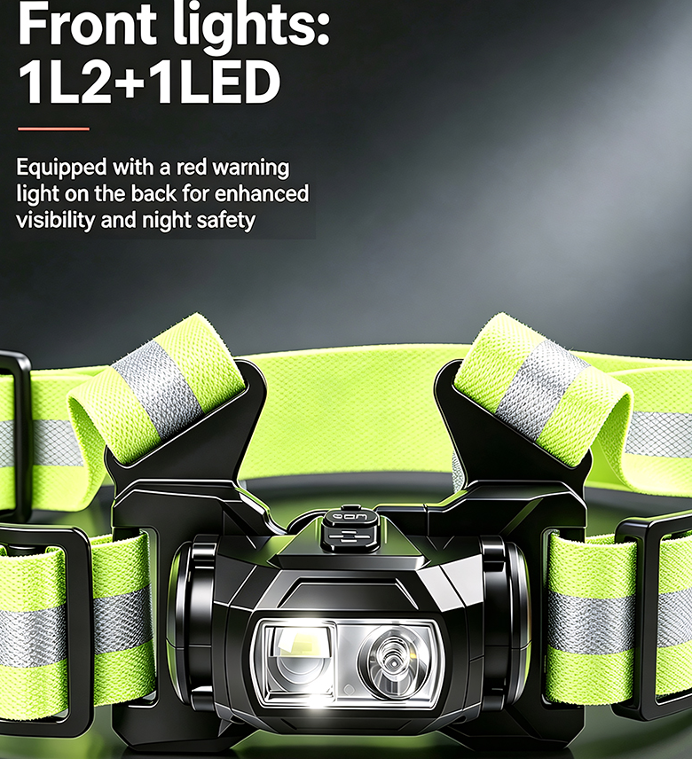 IPX4 Waterproof Chest-Mount Work Light with Dual-Light Source and Reflective Strap for Hands-Free Night Work