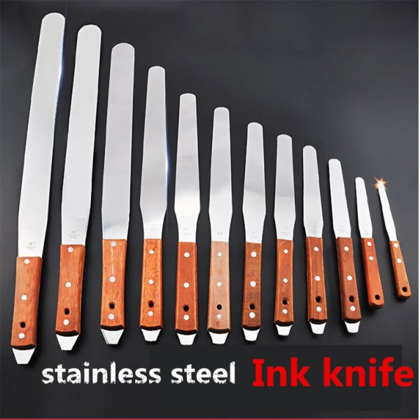 Stainless steel 8 inch belt boring oil knife (wood handle) ink knife knives paint knife paint coating knife mixing