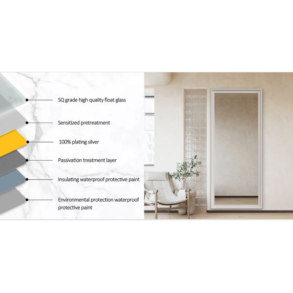 Vintage Wooden Framed Full Length Mirror , Rectangle LED Full Body Mirror For Living Room