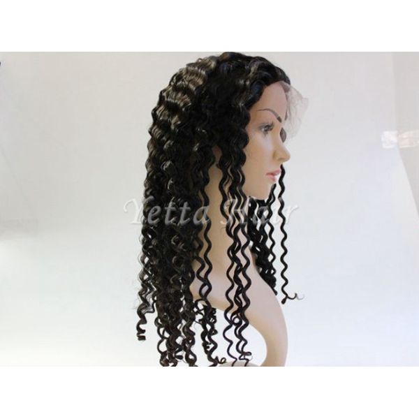 Natural Color Full Lace Remy Hair Wigs , Deep Wave Curly Hair Extensions