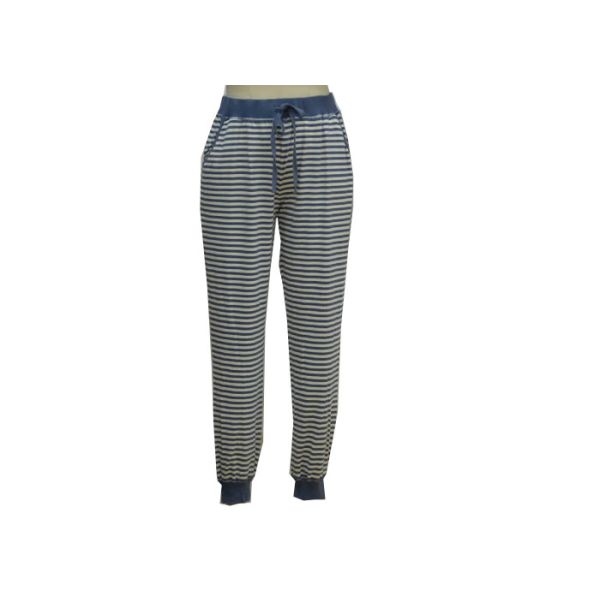 Womens High Waisted Cigarette Trousers , Blue And White Striped Pants Outfit