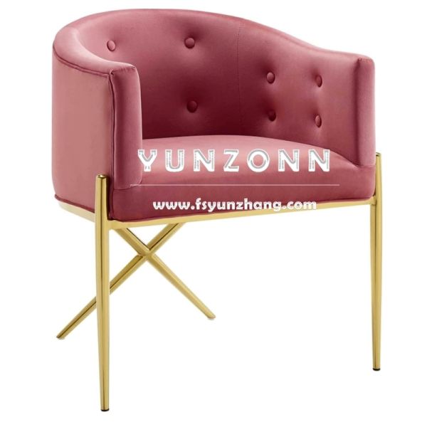 Modern Dining Arm Chair with X Legs Stainless Steel Designs Velvet Hotel Chairs