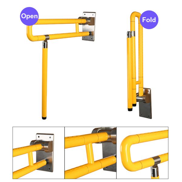Medical-Grade Bathroom Anti-Collision Handrail, Up-Foldable Elderly Safety Grab Bar