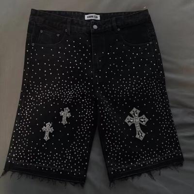 Custom Slim Jeans Summer Vintage Street Wear Heavyweight Denim Shorts Manufacturers Men's Baggy Denim Shorts Rhinestone Jorts