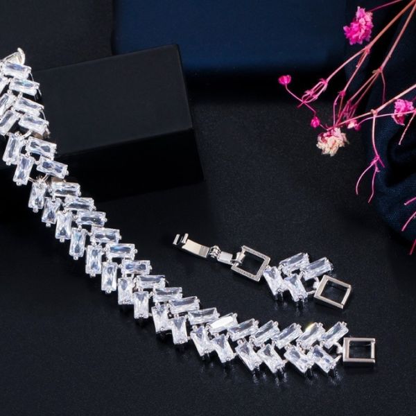 Fashion Bracelet Bangle for Women Captivate Bar Slider Brilliant CZ Rose Gold Color Jewelry CZ Crystal Bracelet Bangle