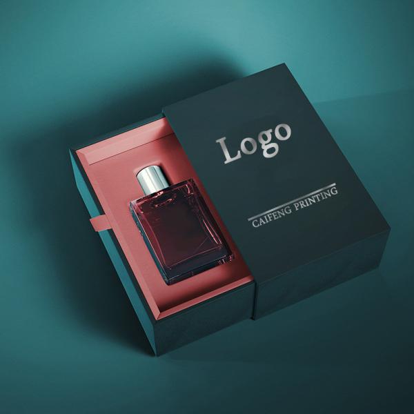Caixa de embalagem de cartão de perfumes cosméticos personalizados com logotipo de carimbo e gaveta deslizante CMYK