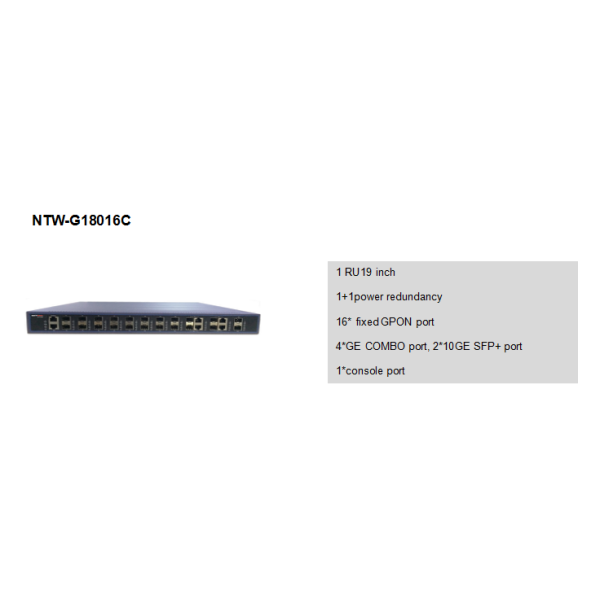 Dual Power Supply 10G GPON OLT With 16 PON Ports 4GE Combo Ports 2 * 10G SFP Slots