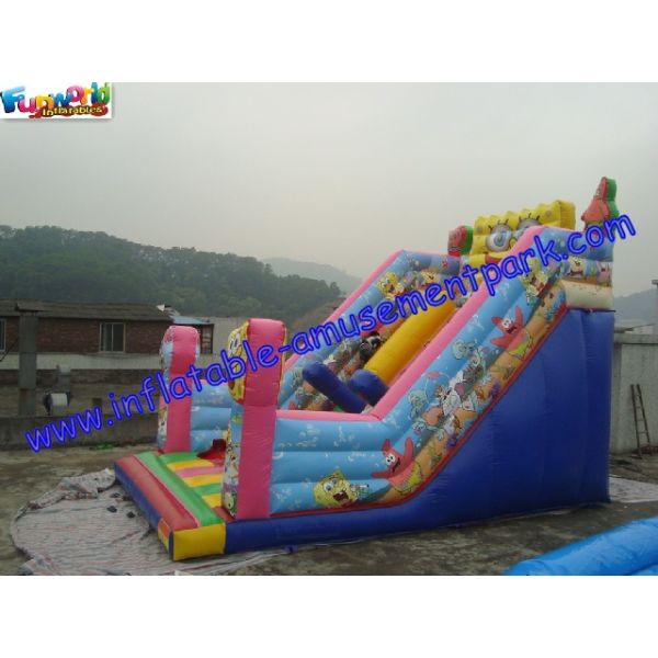 Cute Spongebob Commercial Inflatable Water Jumping Castle Slide For Kids EN14960