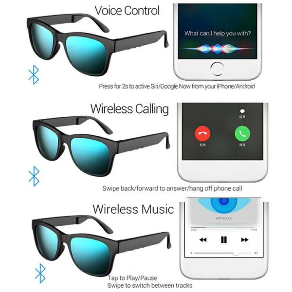 2018 New Fashion bluetooth sunglasses wireless headphones bone conduction glasses