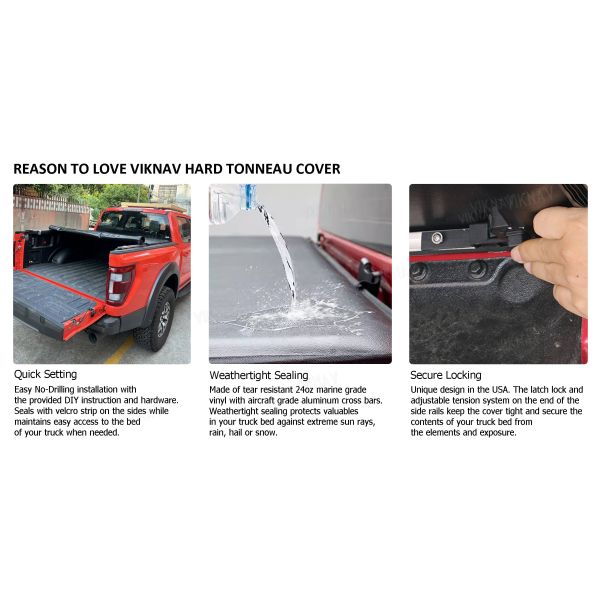 Viknav for Ford F150 24oz Heavy Duty Truck Bed Replacement Tonneau Cover LED DRL