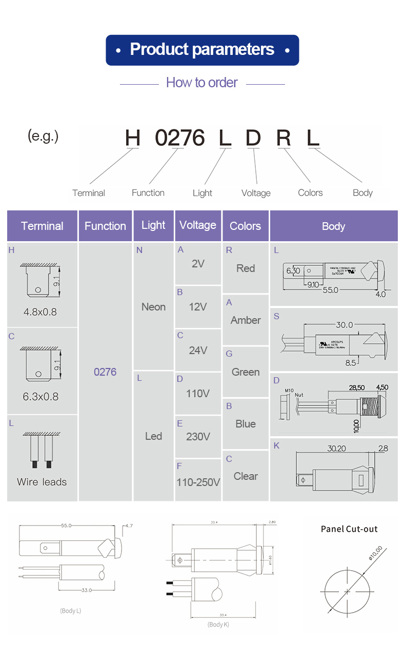 Small Plastic Control Indicator LED Signal Light Highlighted Indicator Light