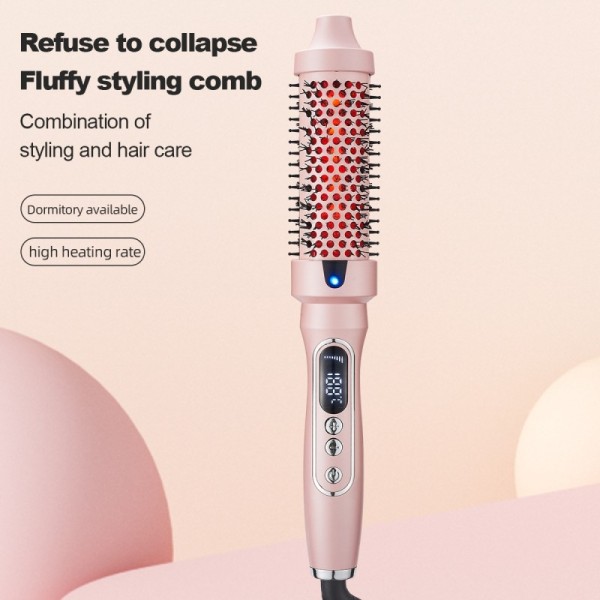 2-in-1 Compact Electric Infrared Ionic Curling Comb Straightening Iron with PTC Heater & LED Display for Household Use