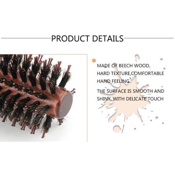 Natural Styling Anti Static Round Hair Curling Combs Set Of 3 With Wooden Handle