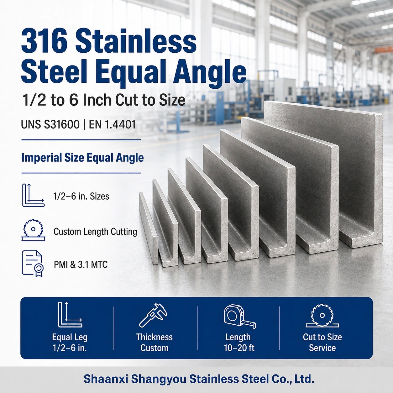316 Stainless Steel Equal Angle 1/2 to 6 Inch Cut to Size