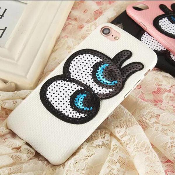 Soft Plaid PU Lovely Big Eyes Cell Phone Case Back Cover for iphone 7 7 plus 6s 6 plus