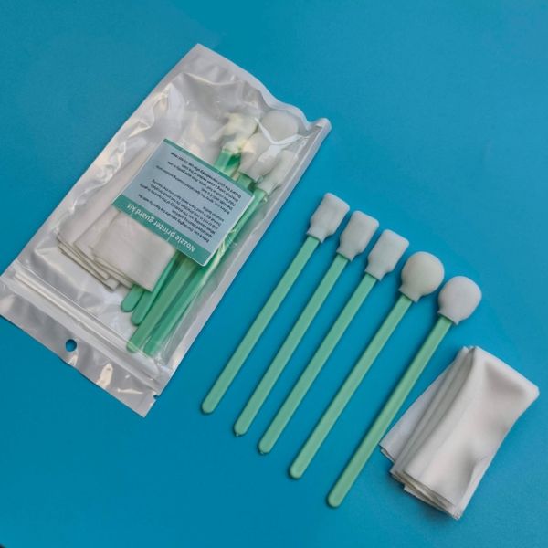 Lint Free Green Handle Soft Sponge Swab Foam Tip Detailing Swab Kit Printer Cleaning Kit with Polyester Wipes