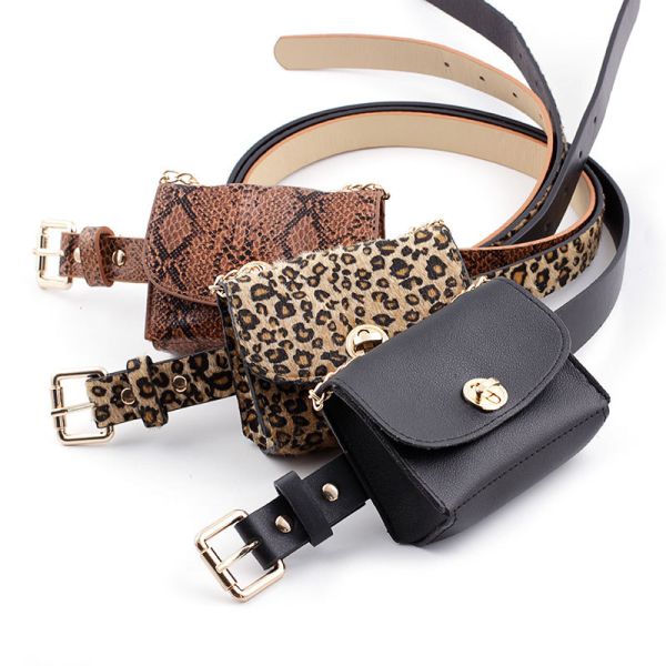 Waist Bag Female Girdle Leopard Stripe 2 In 1 Ladies Belt Bag Waist Bag Belt Mobile Phone Flap Leather Fanny Pack